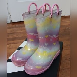 Girl's Silver Sparkling Rain Boots with Heart Design